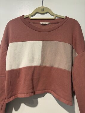 Colorblock Cropped Sweatshirt - Dusty Rose & Cream